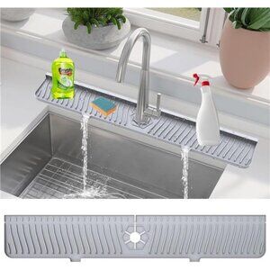Longer Sink Splash Guard Mat 30 inch, Silicone Faucet Handle Drip Catcher Tray,